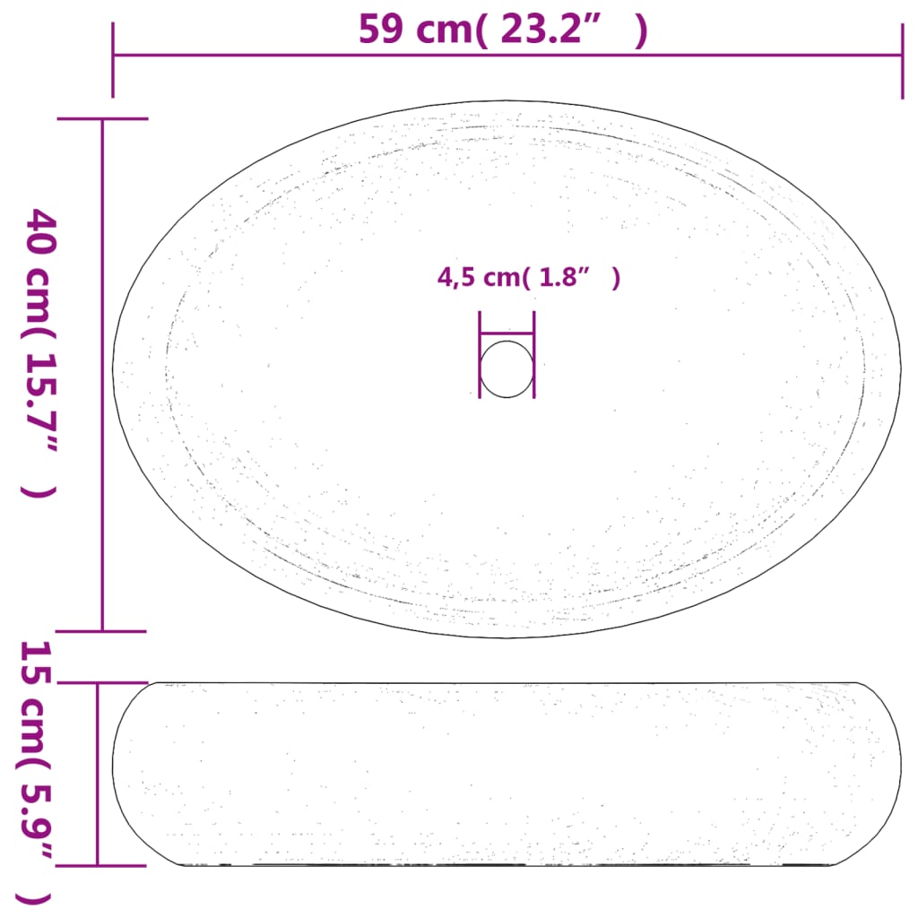 Countertop sink, black/grey, 59x40x15 cm, ceramic