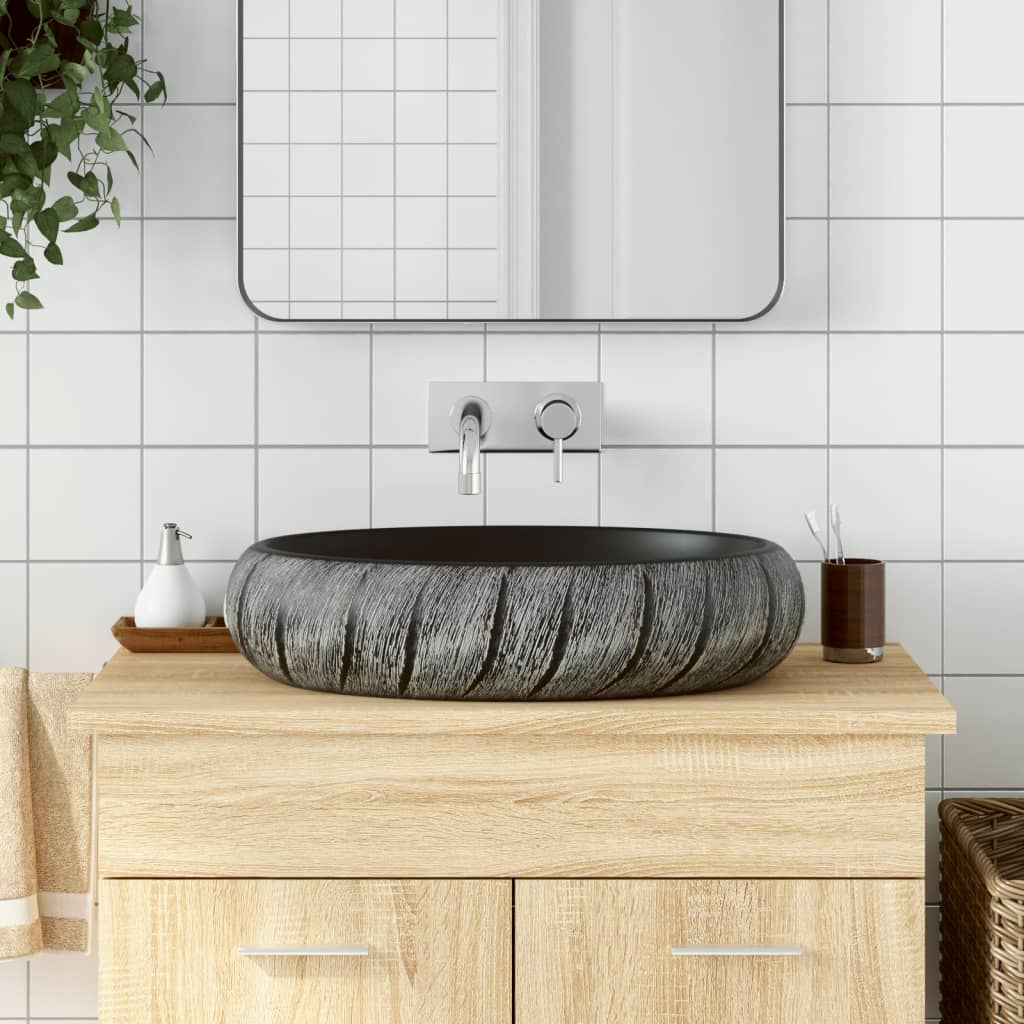 Countertop sink, black/grey, 59x40x15 cm, ceramic