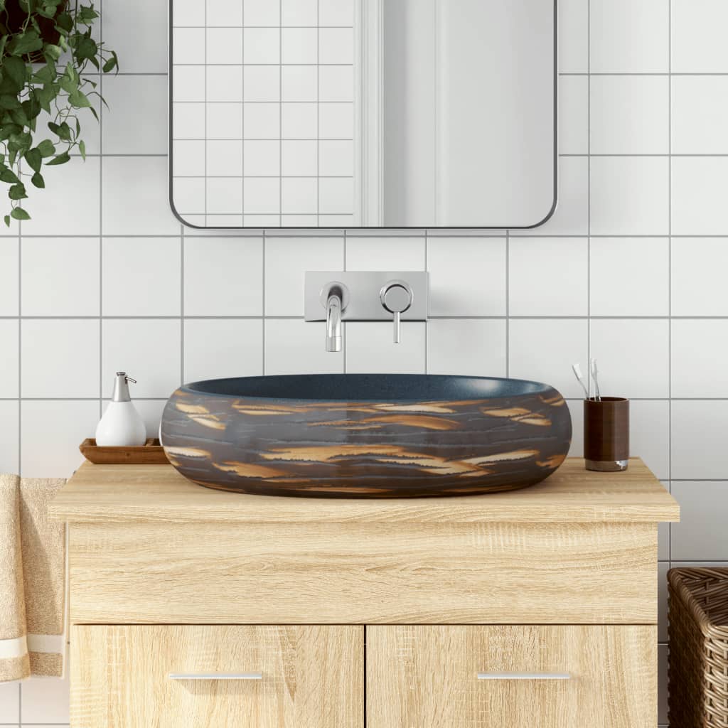Countertop washbasin, brown/blue, 59x40x15, ceramic