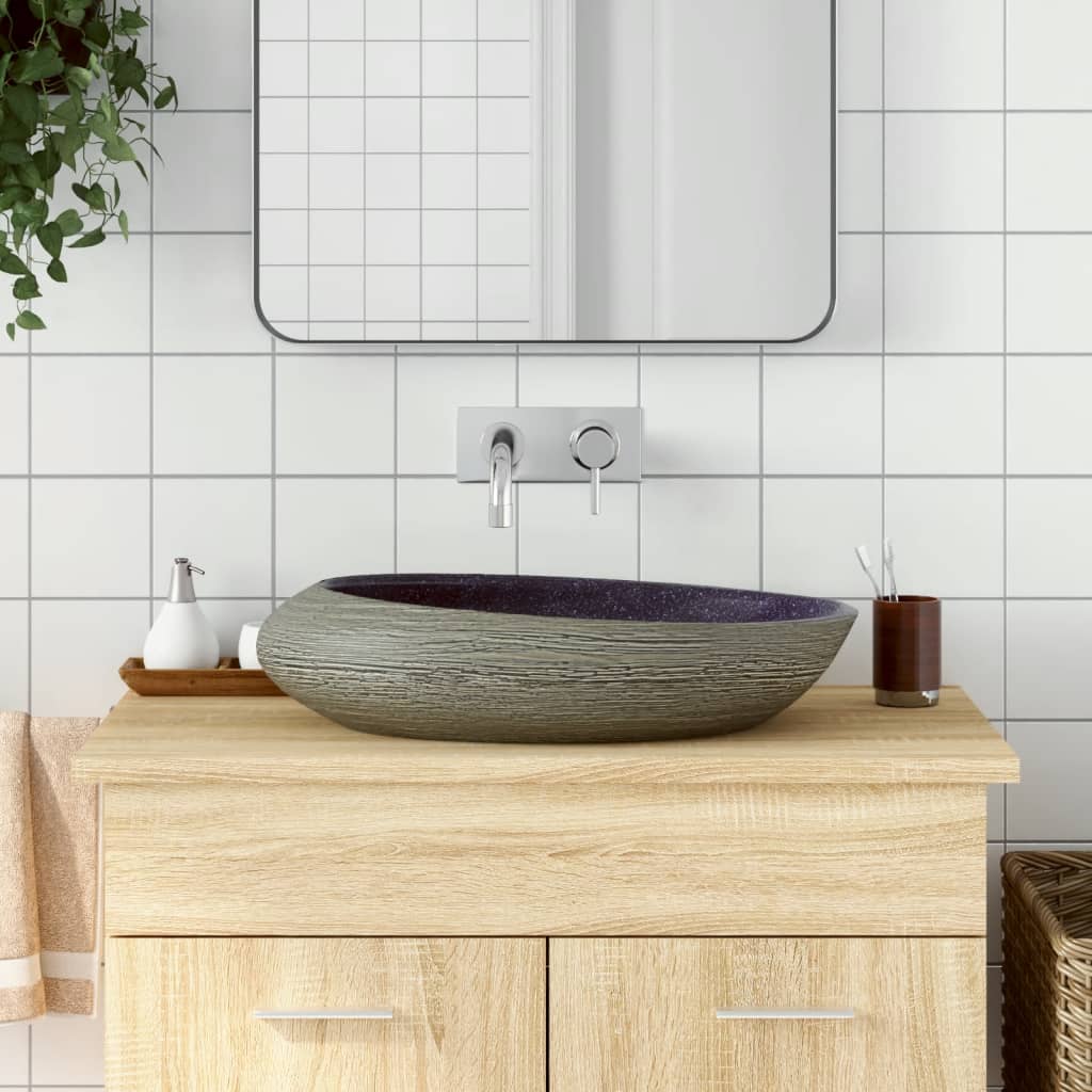 Sink, violet/grey, 59x40x14cm, ceramic