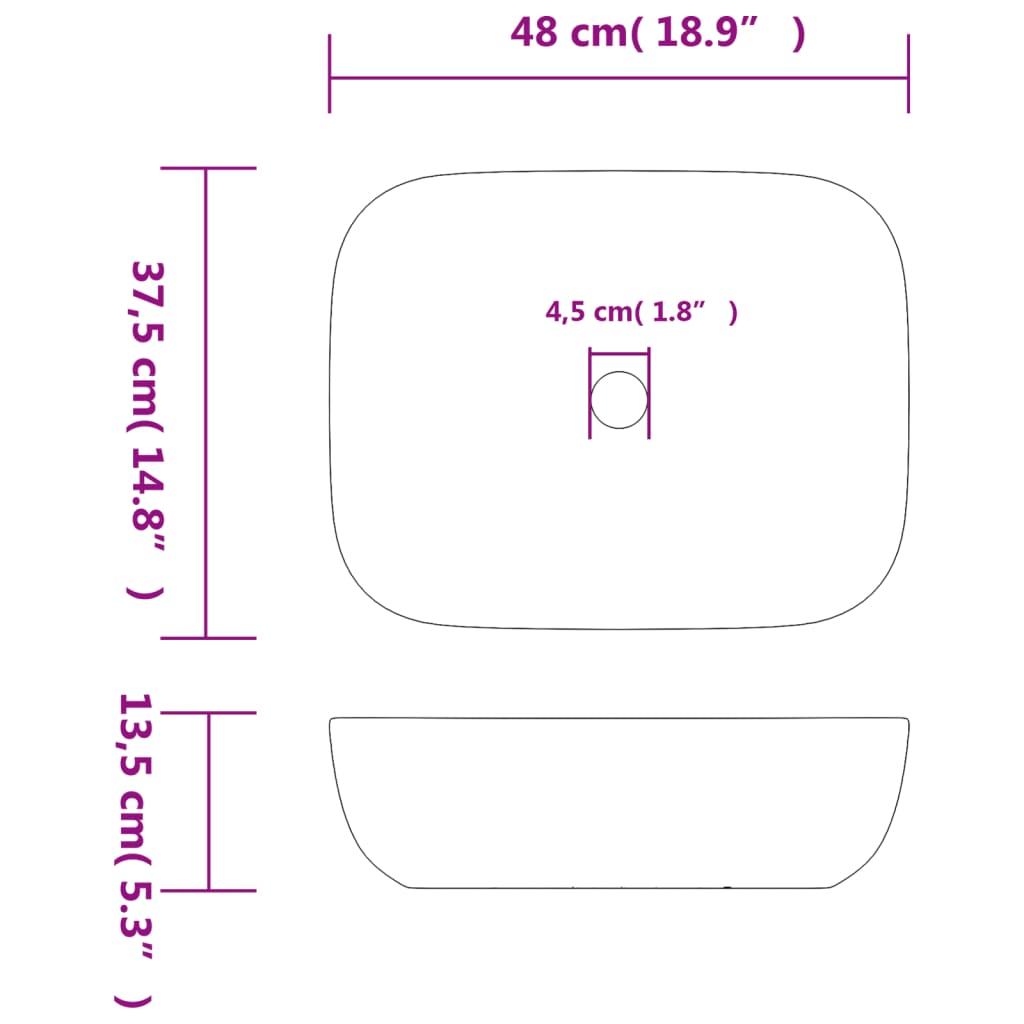 Countertop basin, black, 48x37.5x13.5cm, ceramic