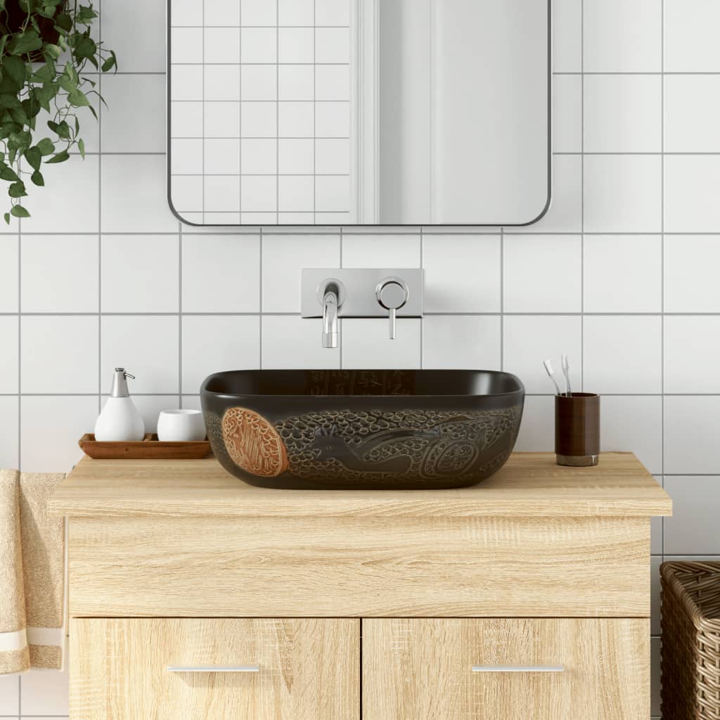 Countertop basin, black, 48x37.5x13.5cm, ceramic