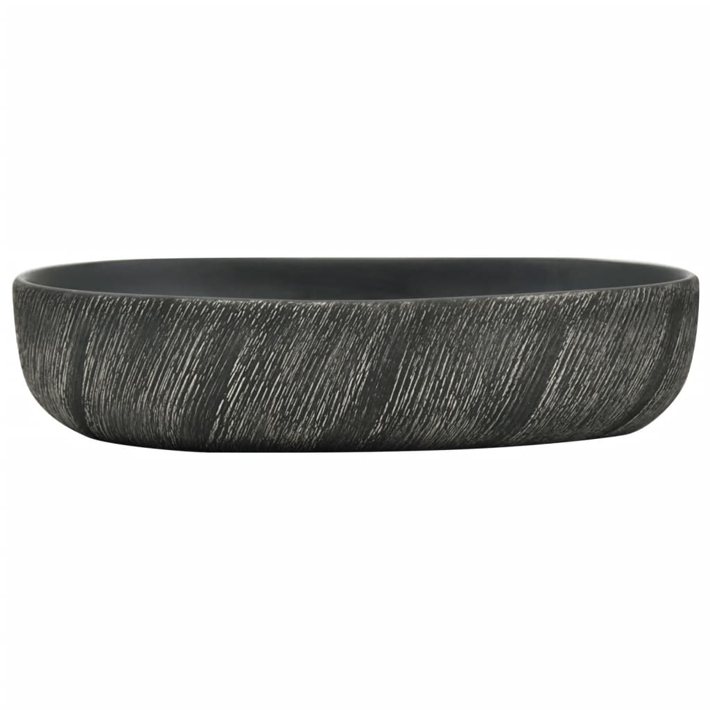 Countertop basin, black, 59x40x14cm, ceramic, oval
