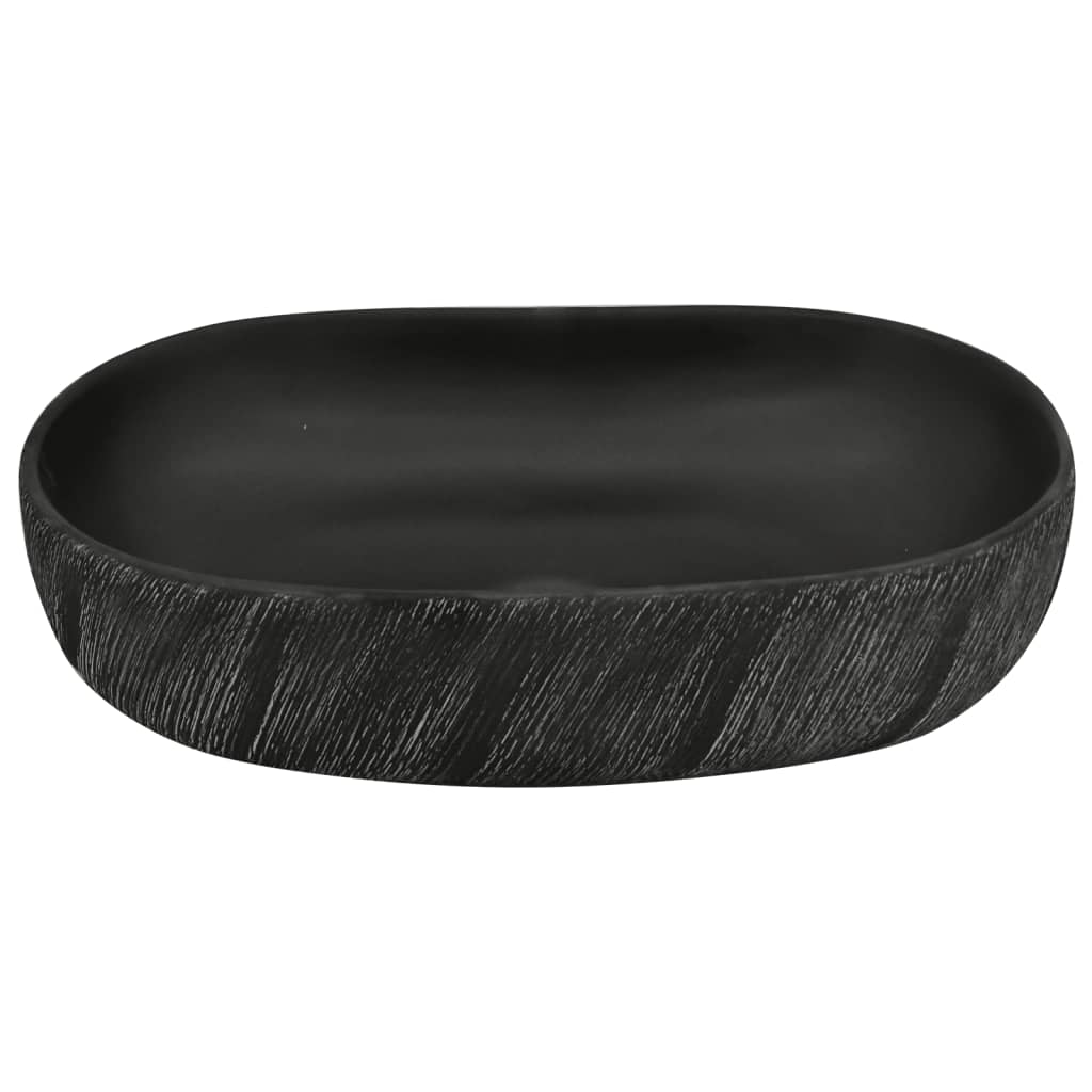 Countertop basin, black, 59x40x14cm, ceramic, oval