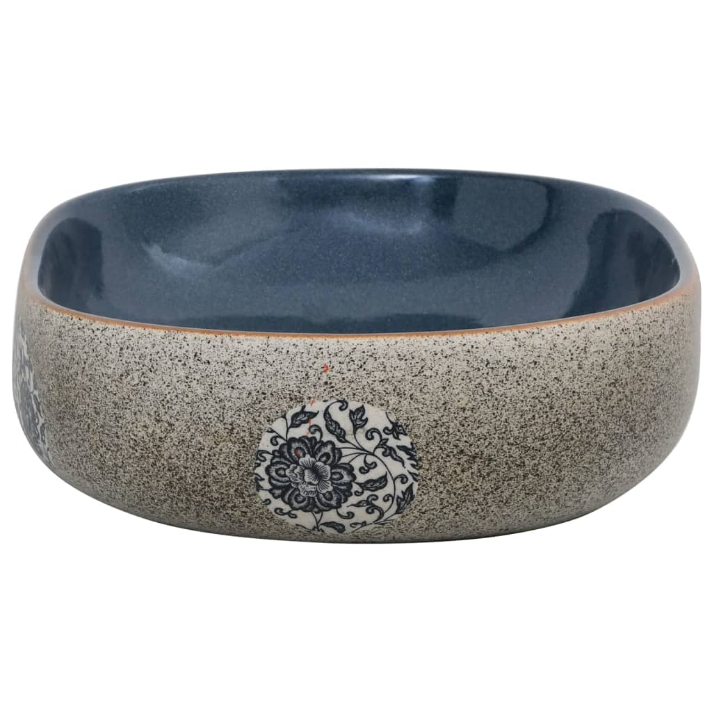 Basin, sand and blue, 59x40x14cm, ceramic, oval