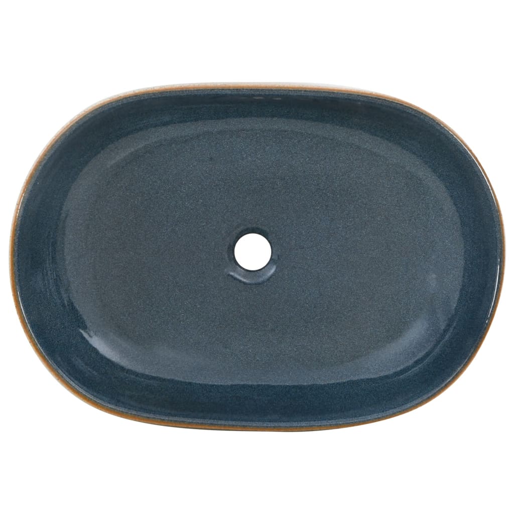 Basin, sand and blue, 59x40x14cm, ceramic, oval