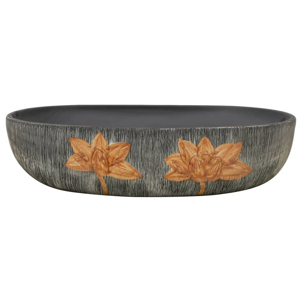 Countertop basin, grey/black, ceramic, oval