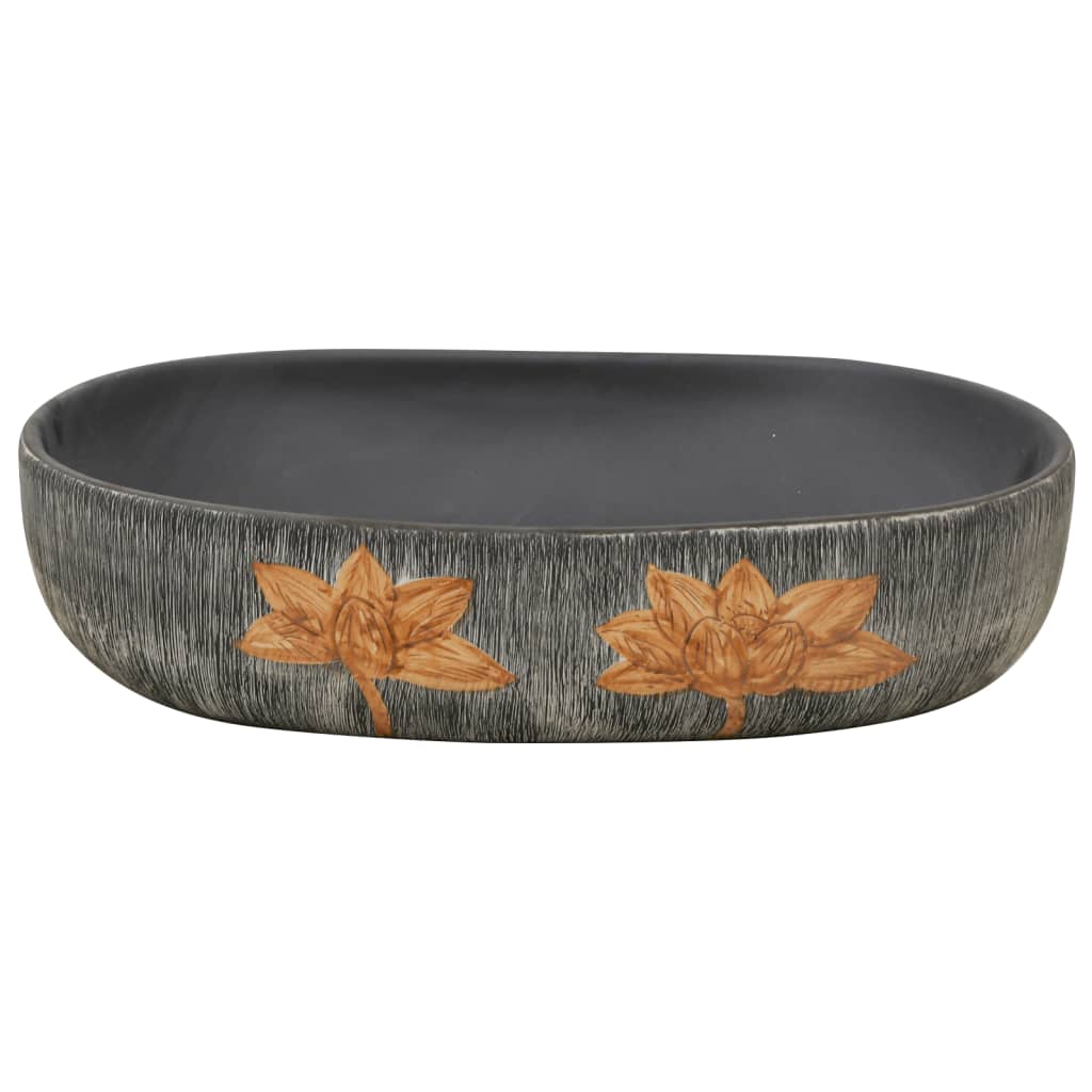 Countertop basin, grey/black, ceramic, oval