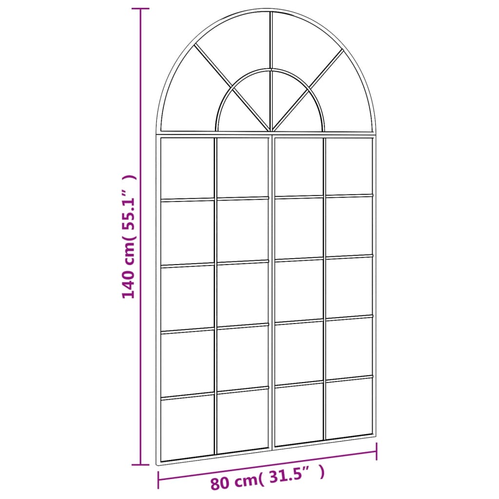 Wall mirror, black, 80x140cm, iron, arched