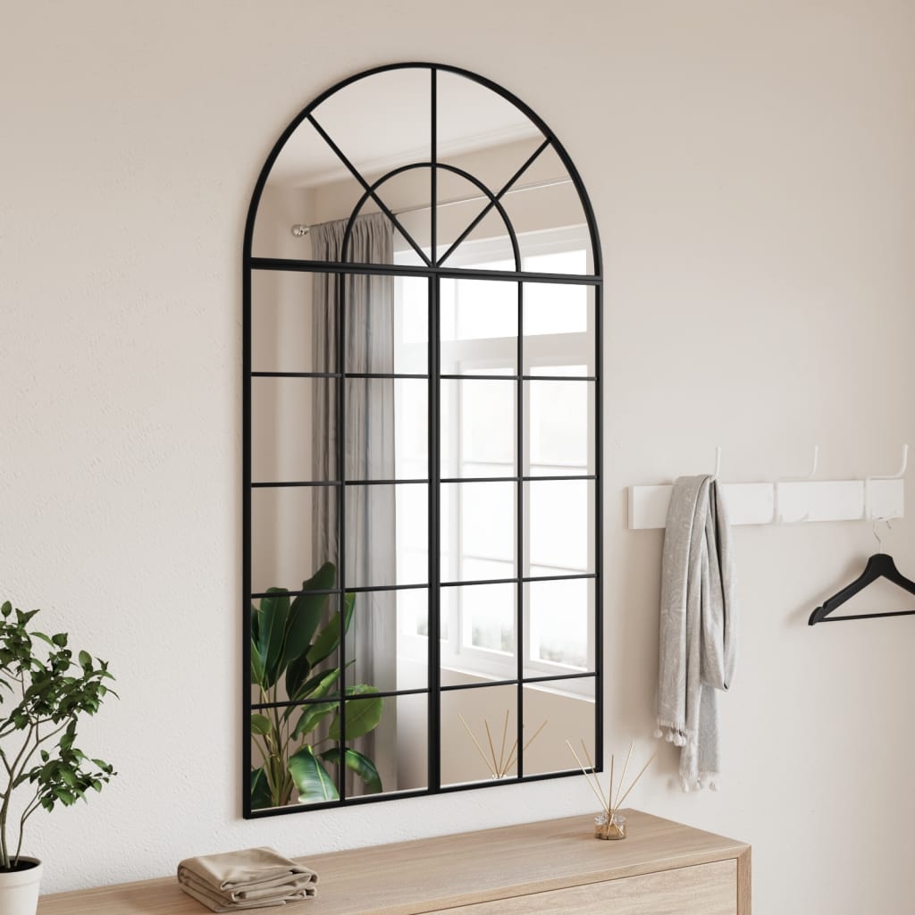 Wall mirror, black, 80x140cm, iron, arched