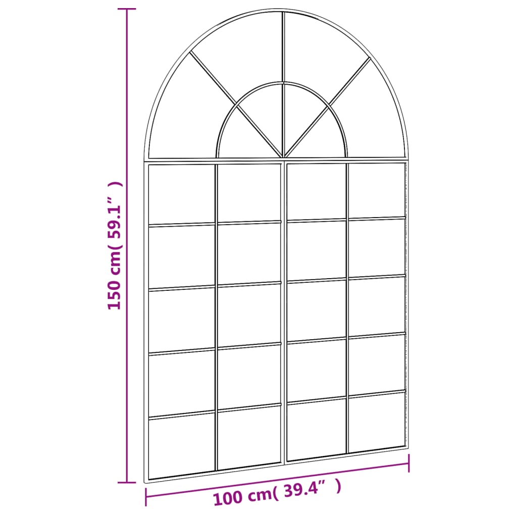 Wall mirror, black, 100x150cm, iron, arched