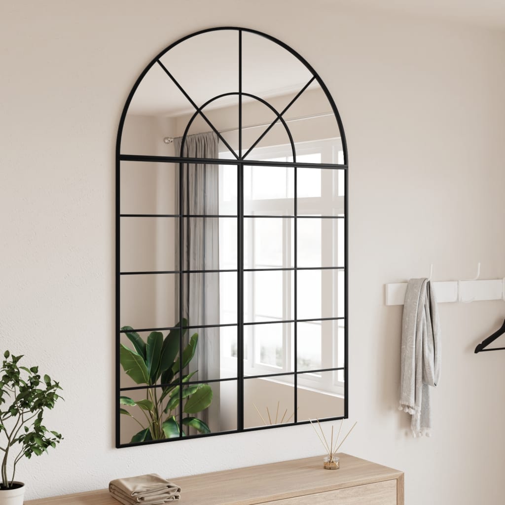 Wall mirror, black, 100x150cm, iron, arched