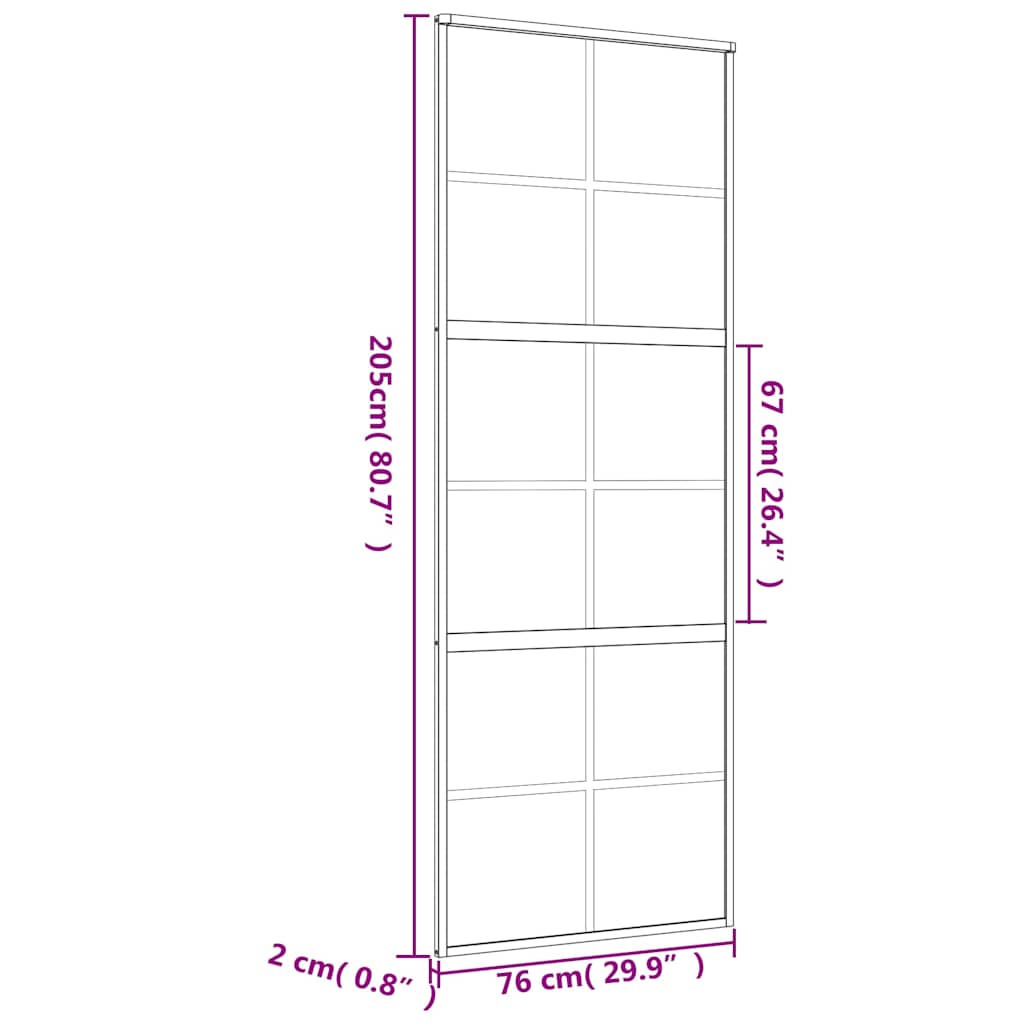 Stumdomos durys, auksinės, 76x205cm, ESG stiklas ir aliuminis