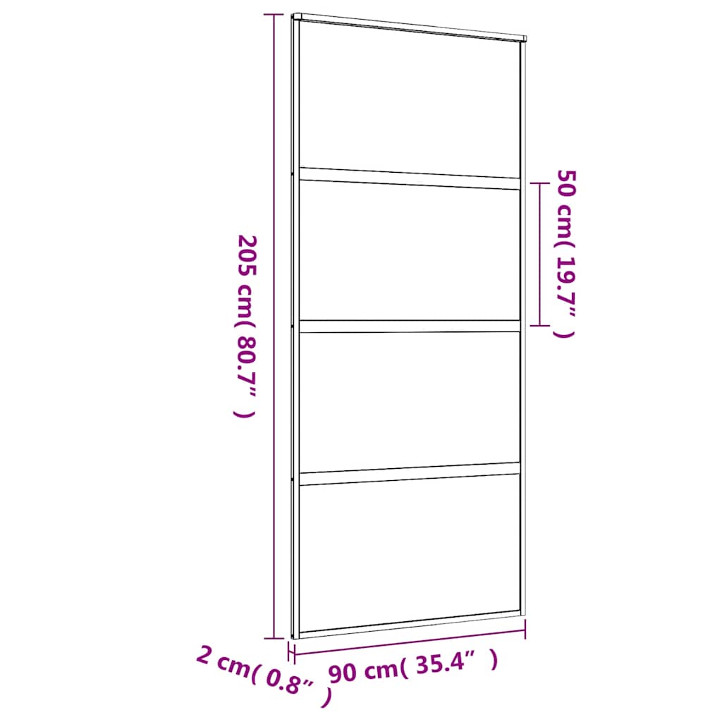 Sliding door, gold, 90x205cm, ESG glass and aluminum