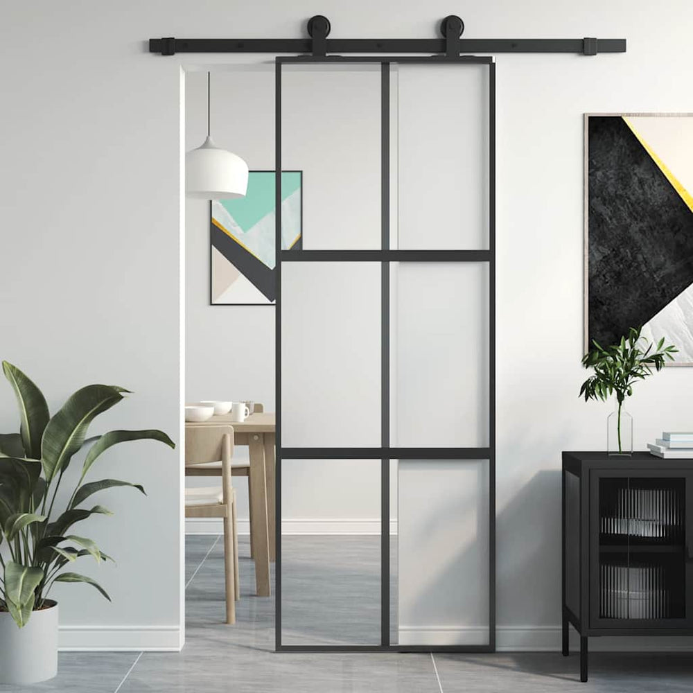 Stumdomos durys, juodos, 76x205cm, grūdintas stiklas/aliuminis