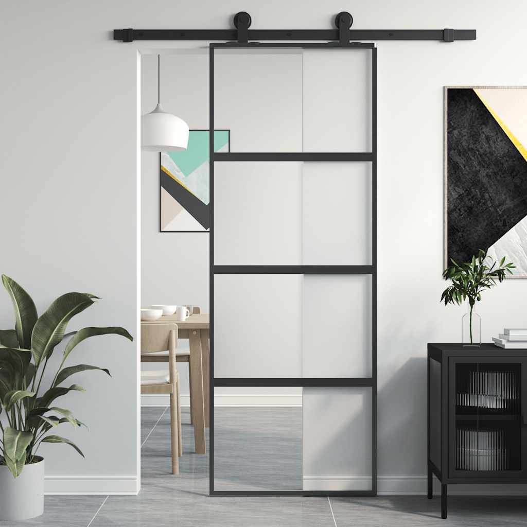 Sliding door, black, 76x205cm, tempered glass/aluminium