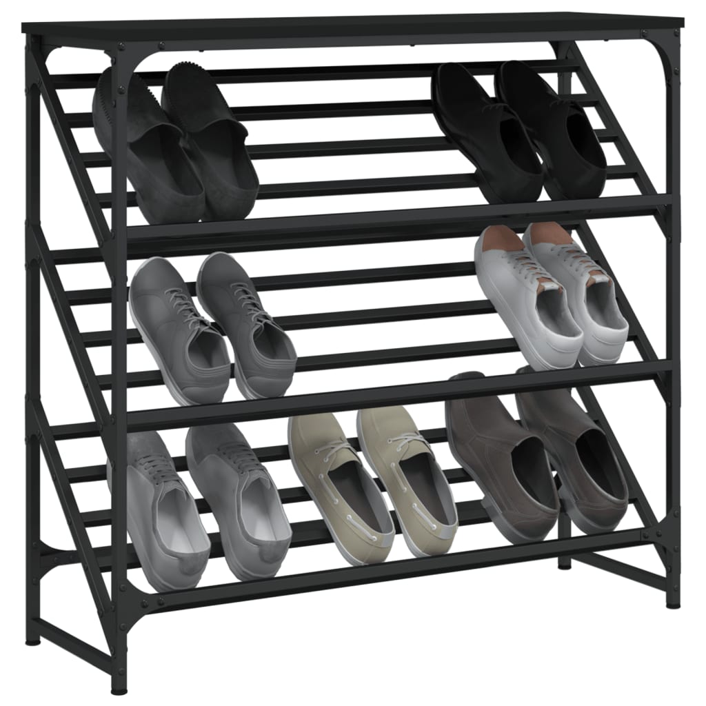 Shoe rack, black, 90x30x85cm, engineered wood