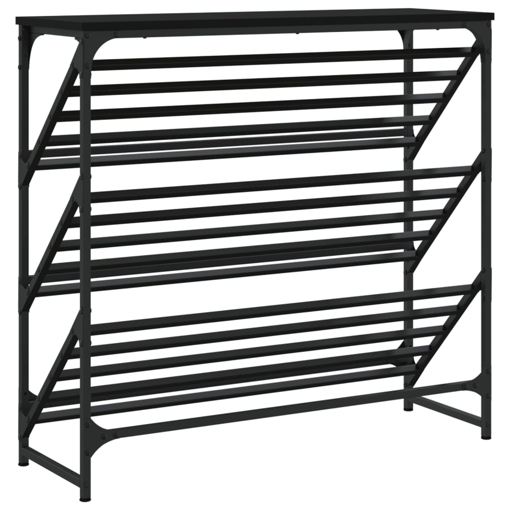 Shoe rack, black, 90x30x85cm, engineered wood