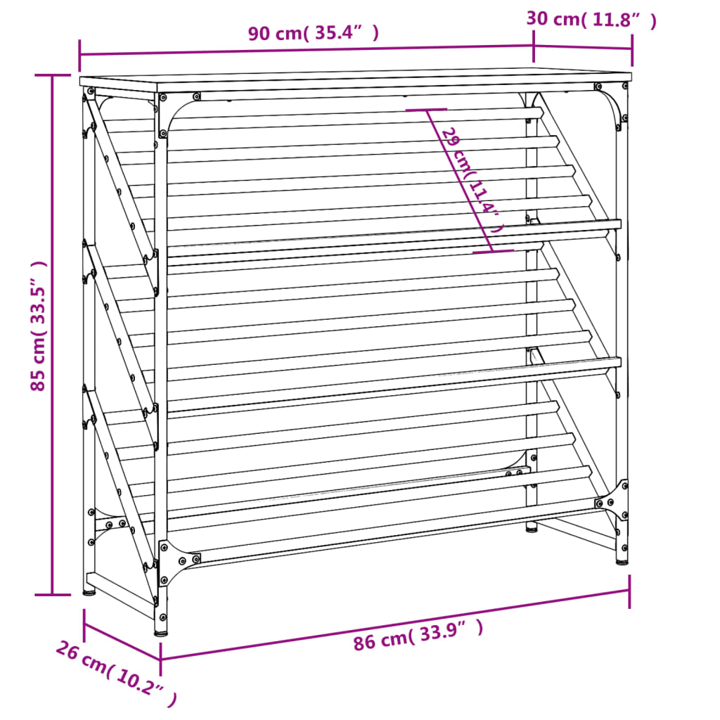 Shoe rack, black, 90x30x85cm, engineered wood