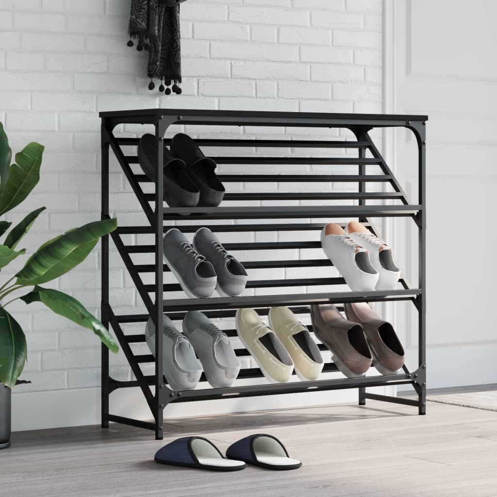 Shoe rack, black, 90x30x85cm, engineered wood