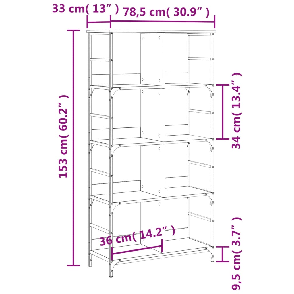 Bookcase, sonoma oak, 78.5x33x153cm, engineered wood