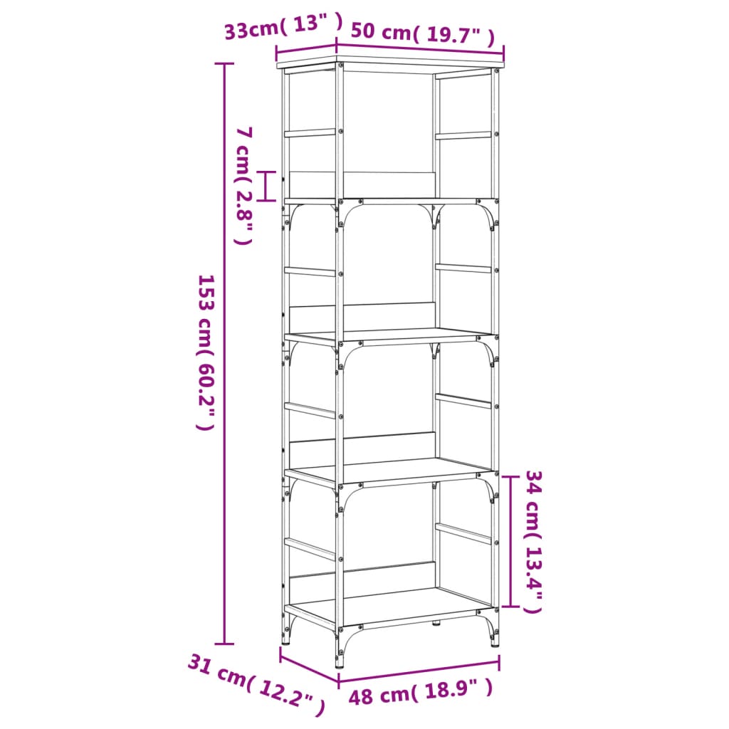 Bookcase, smoky oak, 50x33x153cm, engineered wood