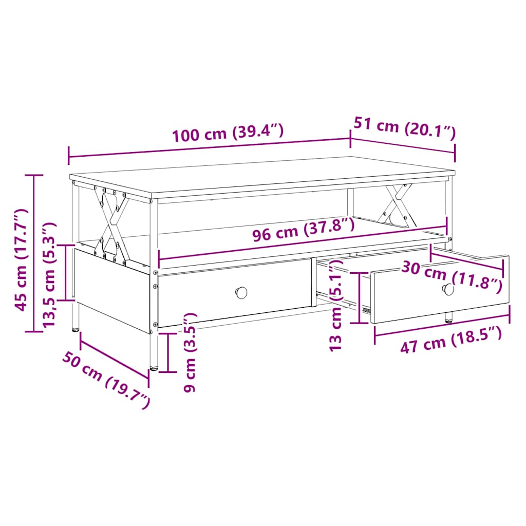 Coffee table, sonoma oak, 100x51x45cm, engineered wood
