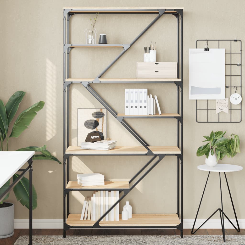 Bookshelf, oak, 91x36x176cm, treated wood and steel