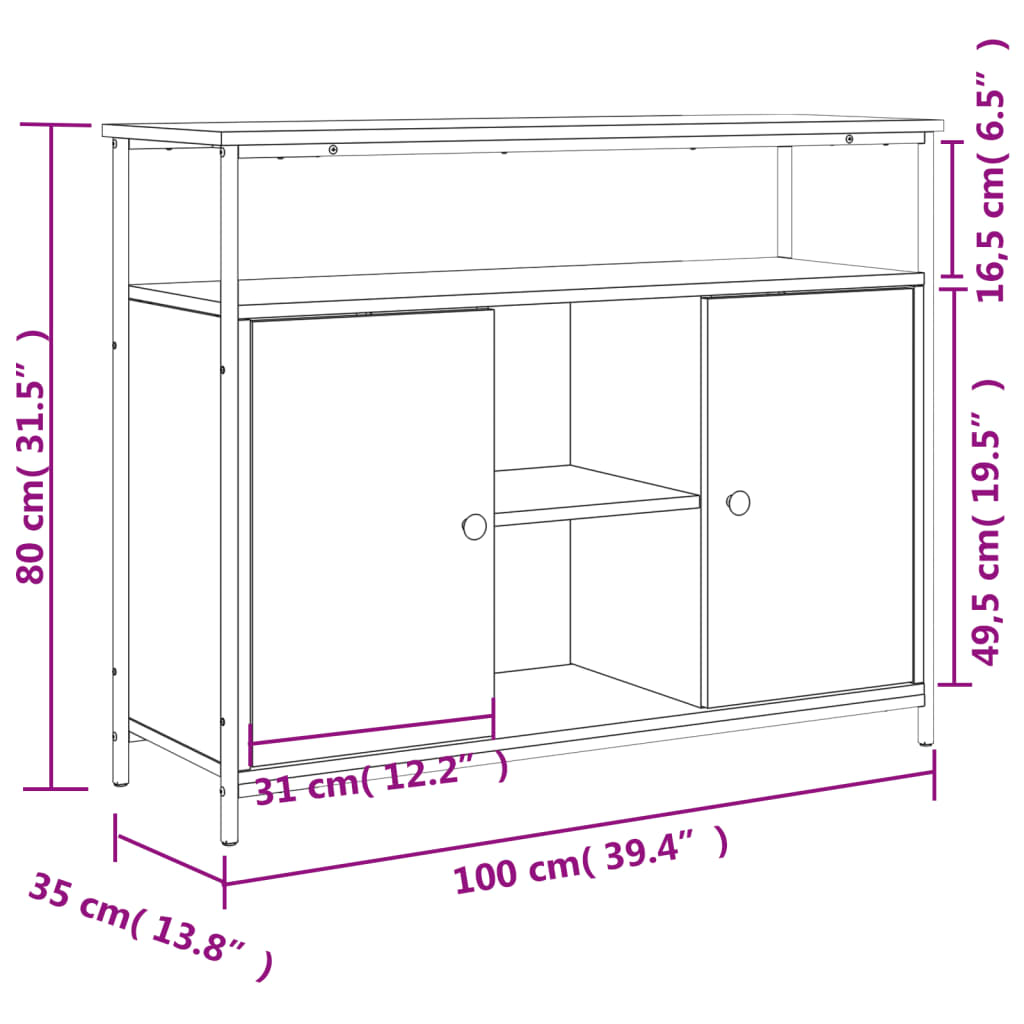 Sideboard, smoked oak, 100x35x80cm, engineered wood