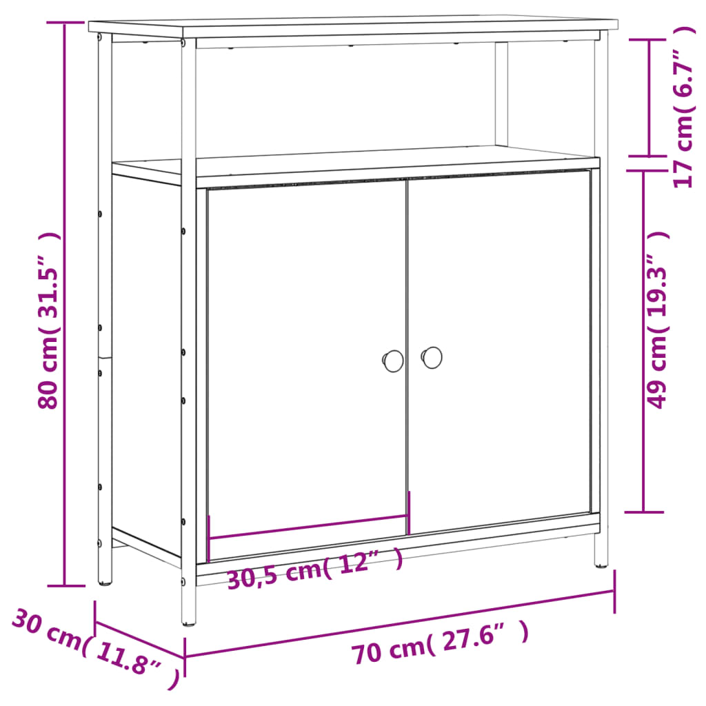 Sideboard, Sonoma oak, 70x30x80cm, engineered wood