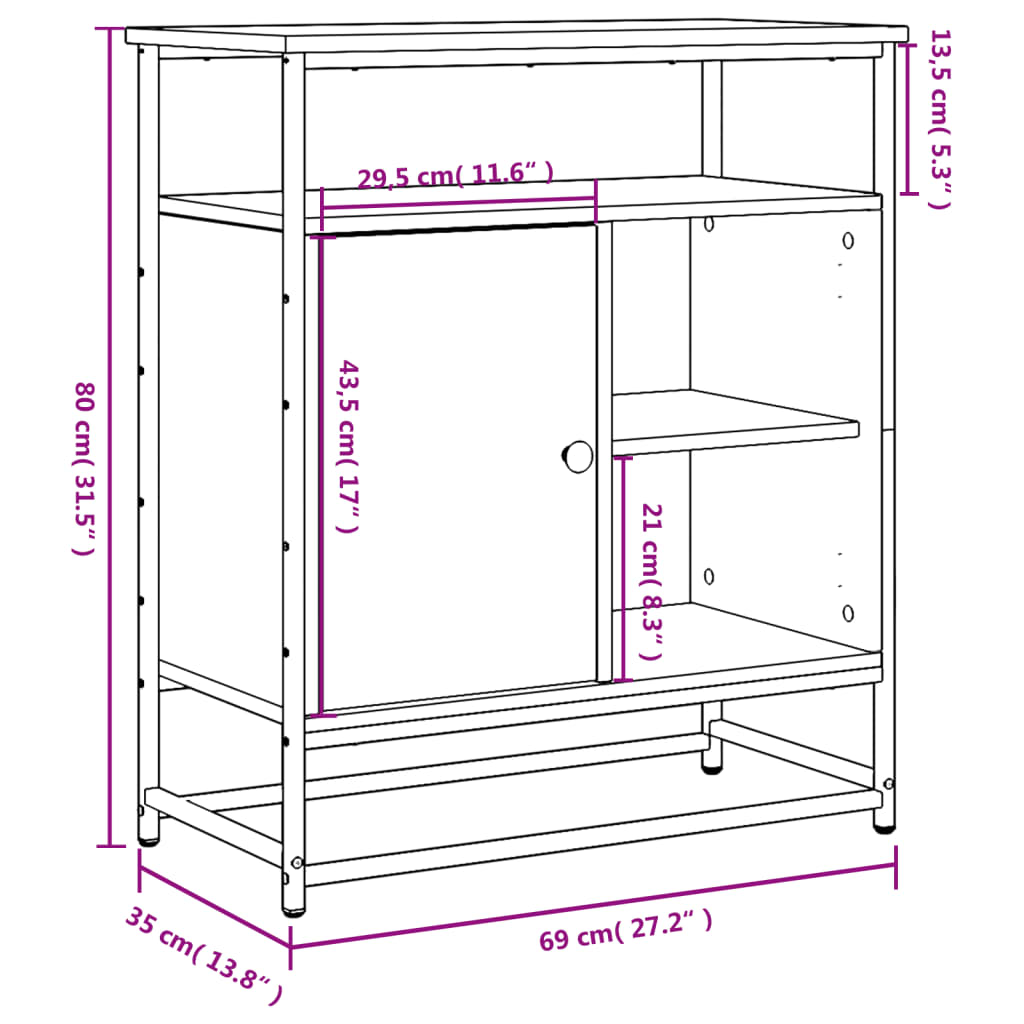 Sideboard, sonoma oak, 69x35x80cm, engineered wood