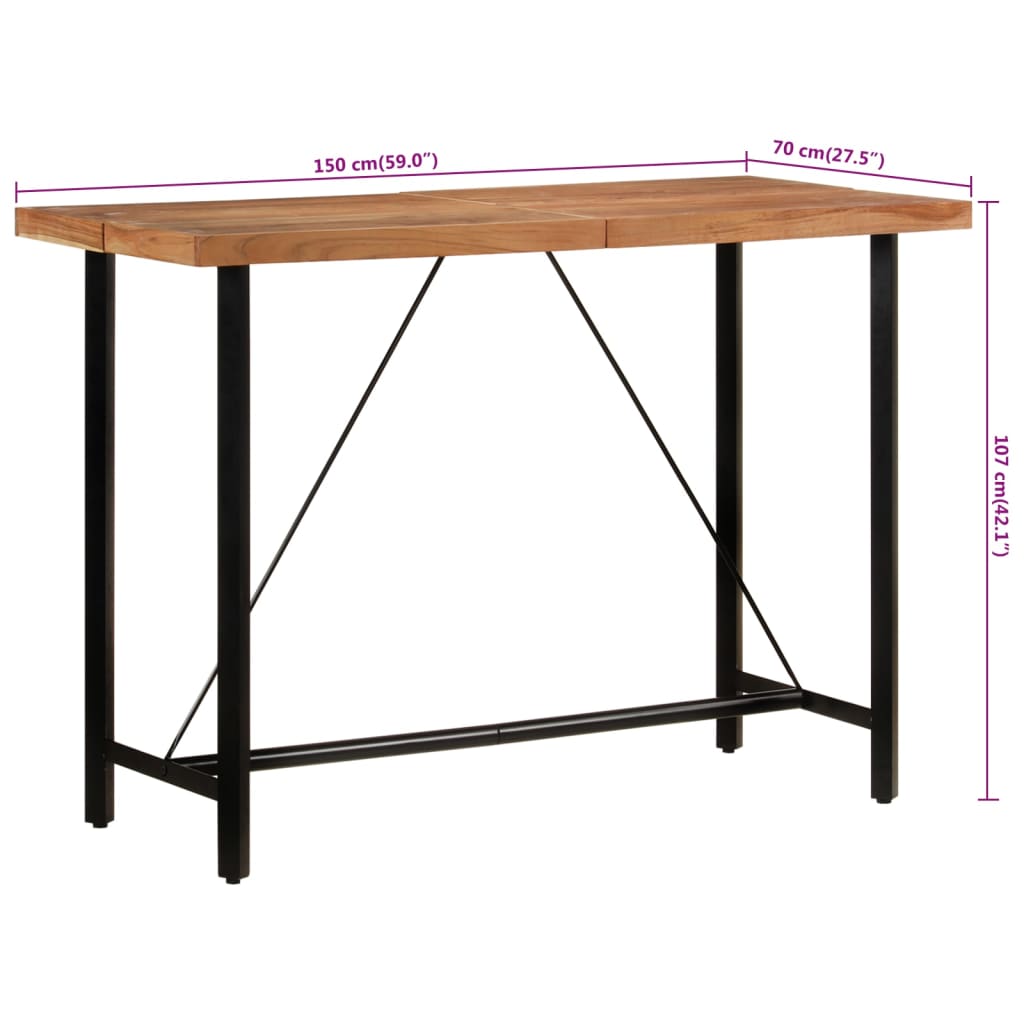 Bar table, 150x70x107cm, solid acacia wood and iron