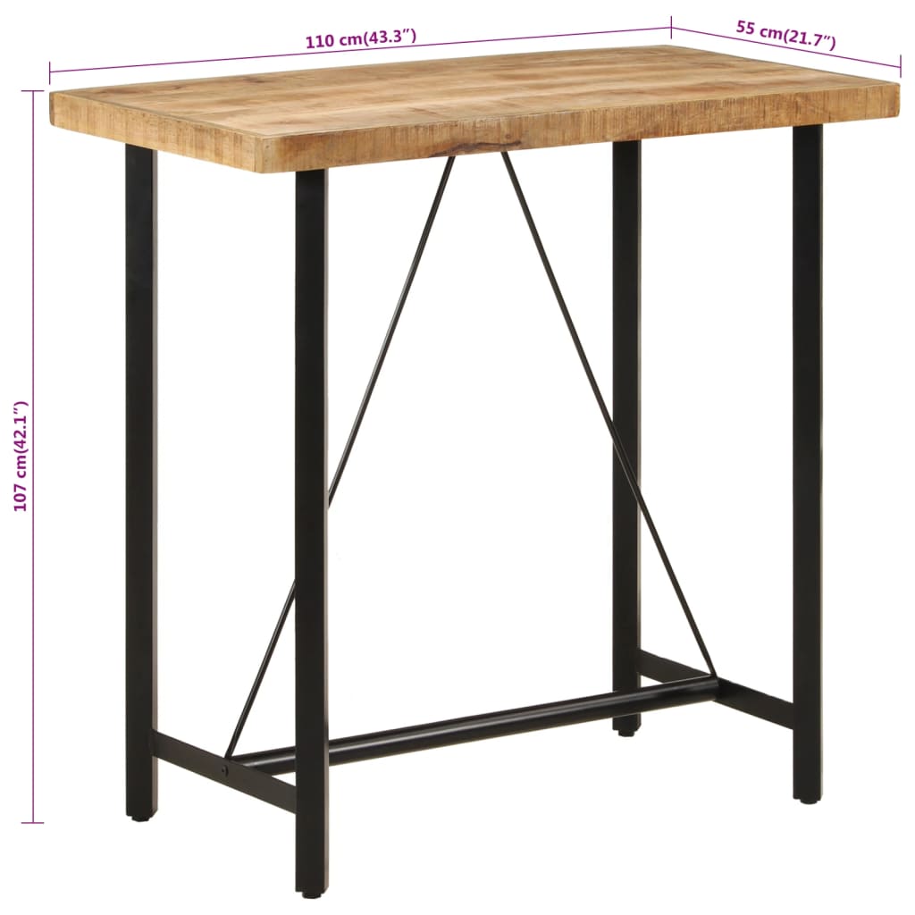 Bar table, 110x55x107cm, solid mango wood and iron