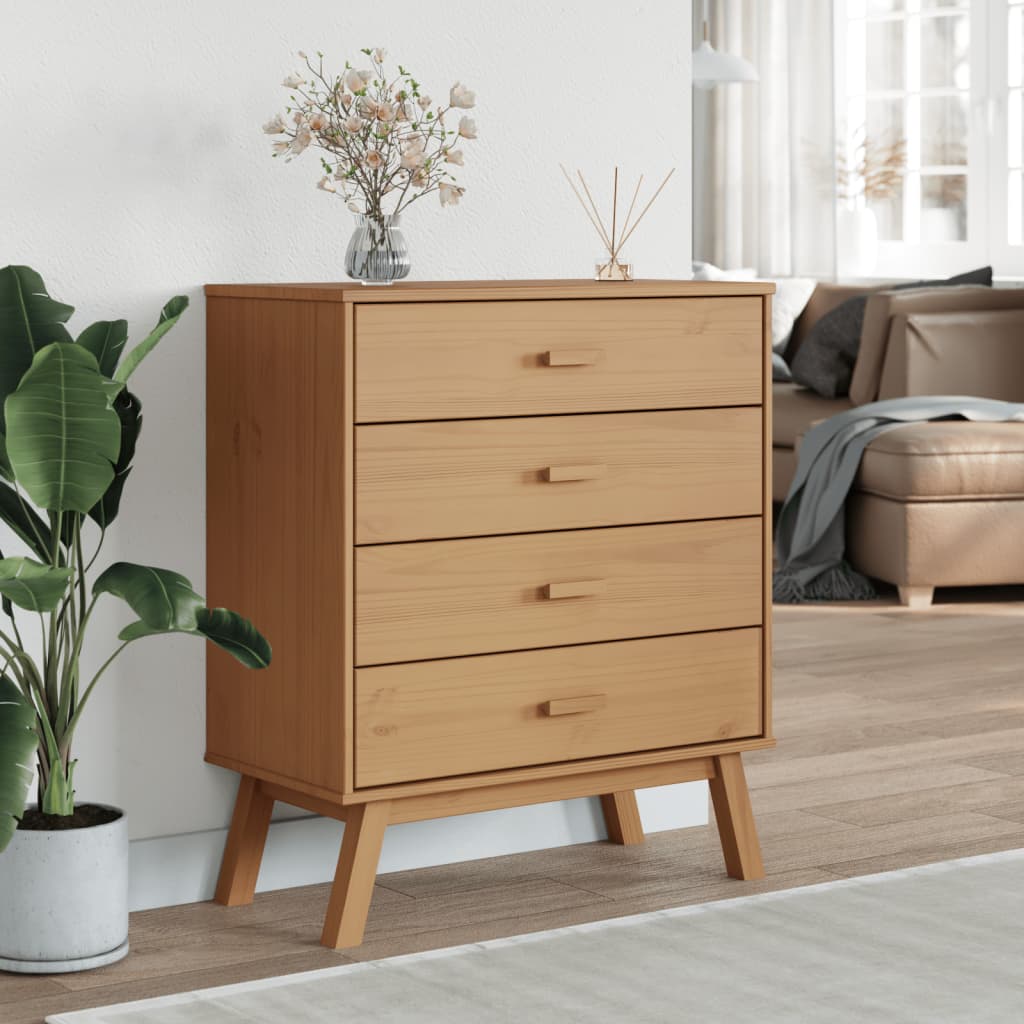 Chest of drawers OLDEN, brown, solid pine