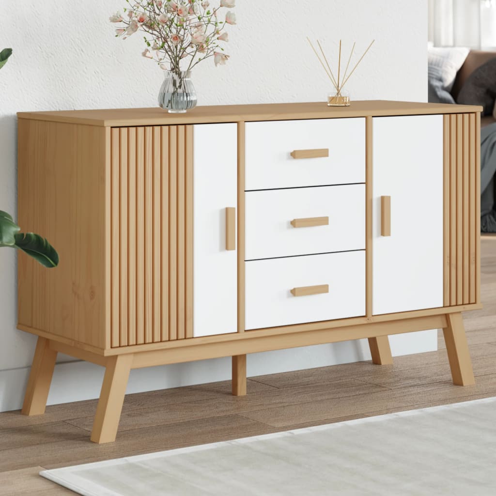Sānu skapītis OLDEN, balts/brūns, 114x43x73,5cm, priede