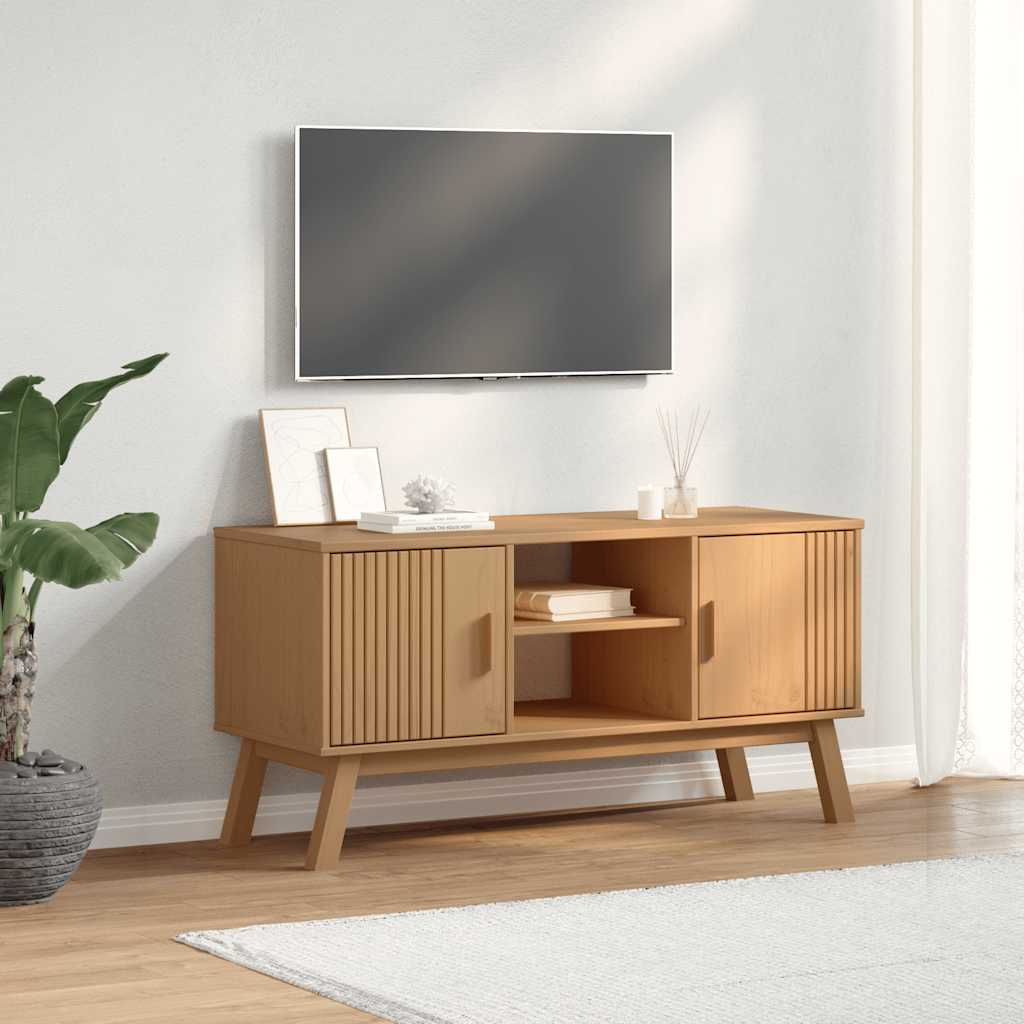 Televizoriaus spintelė OLDEN, ruda, 114x43x57cm, pušies masyvas