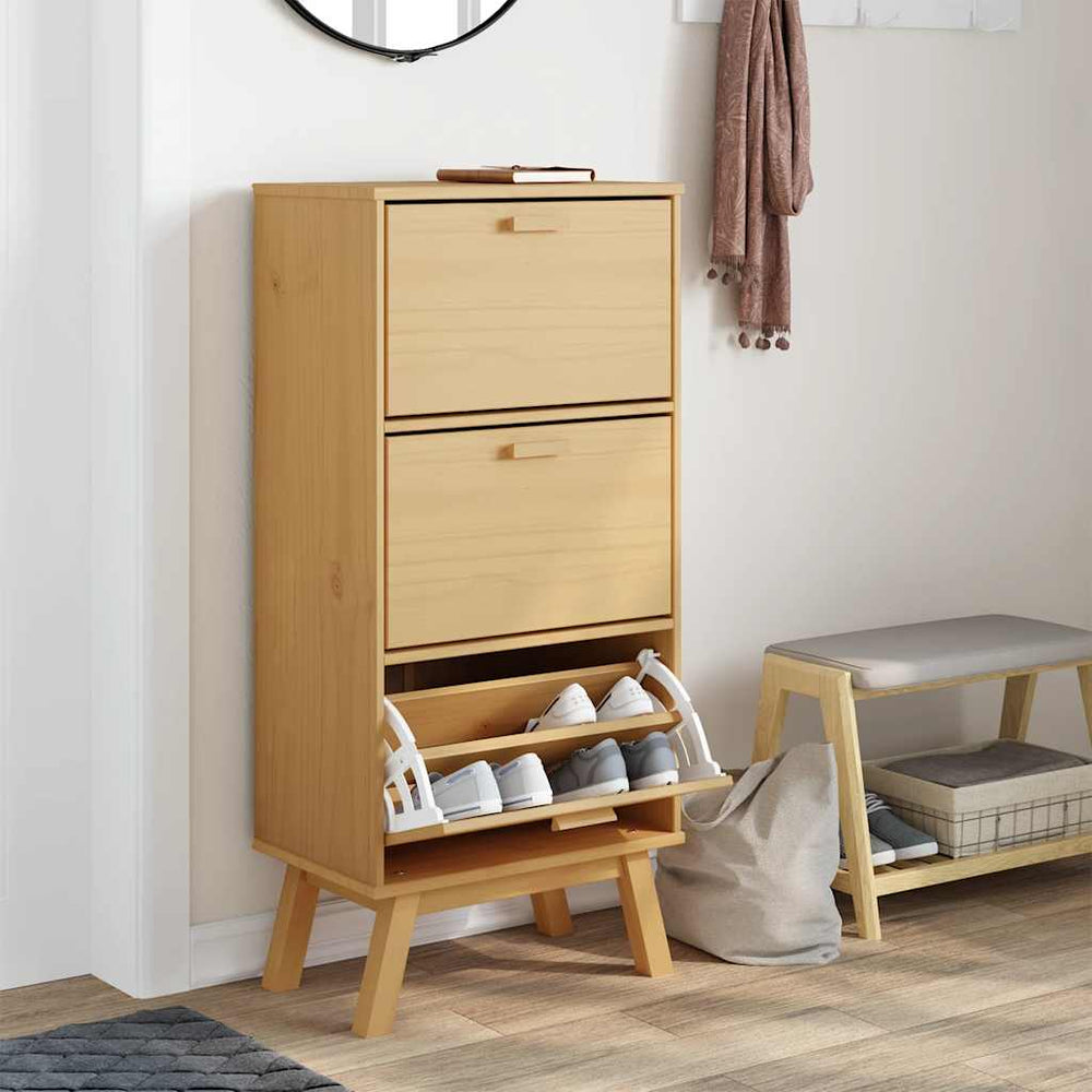Shoe cabinet OLDEN, brown, 55x35x120cm, solid pine wood