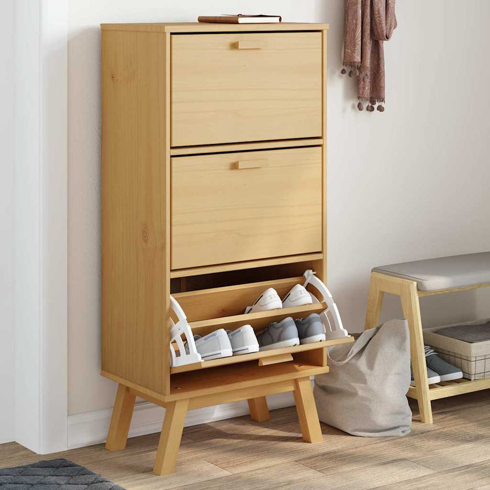 Shoe cabinet OLDEN, brown, 55x35x120cm, solid pine wood