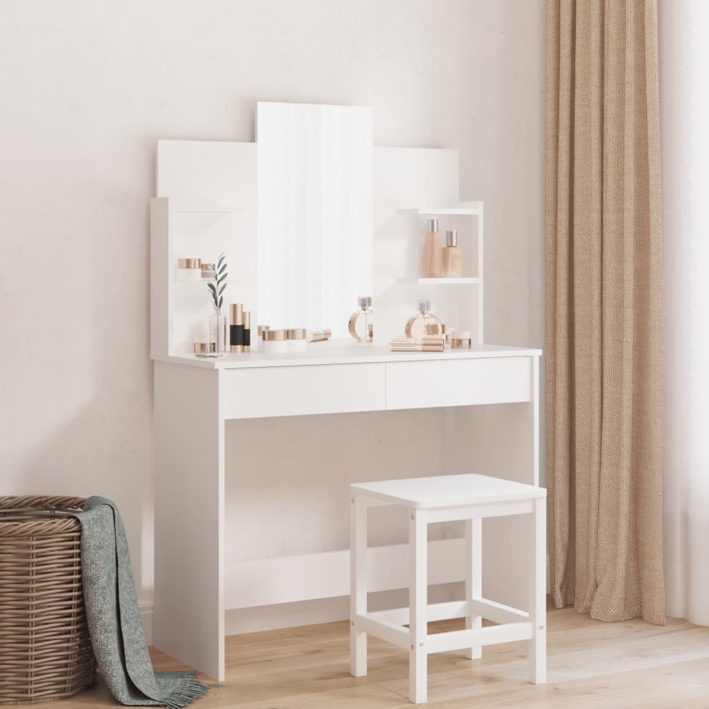Dressing table with mirror, white, 96x39x142cm