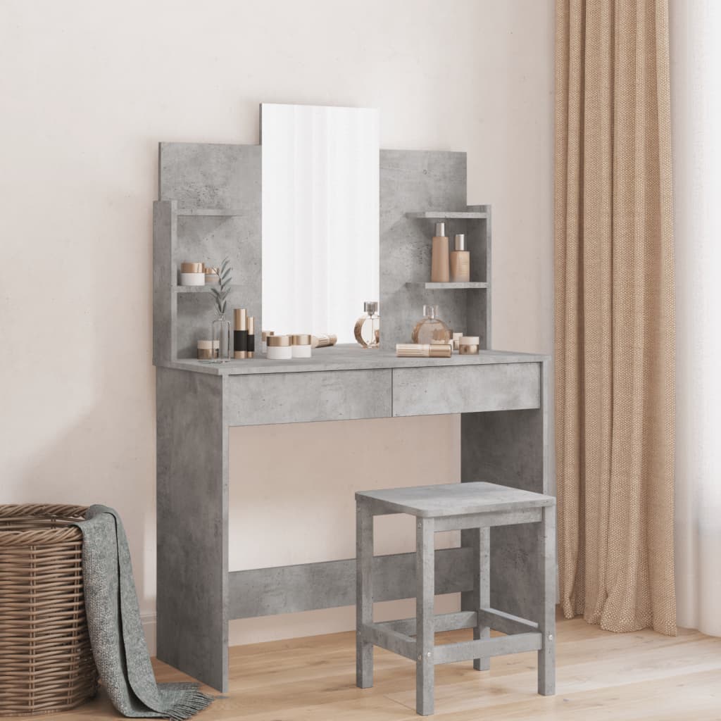 Dressing Table with Mirror, Concrete Grey, 96x39x142cm
