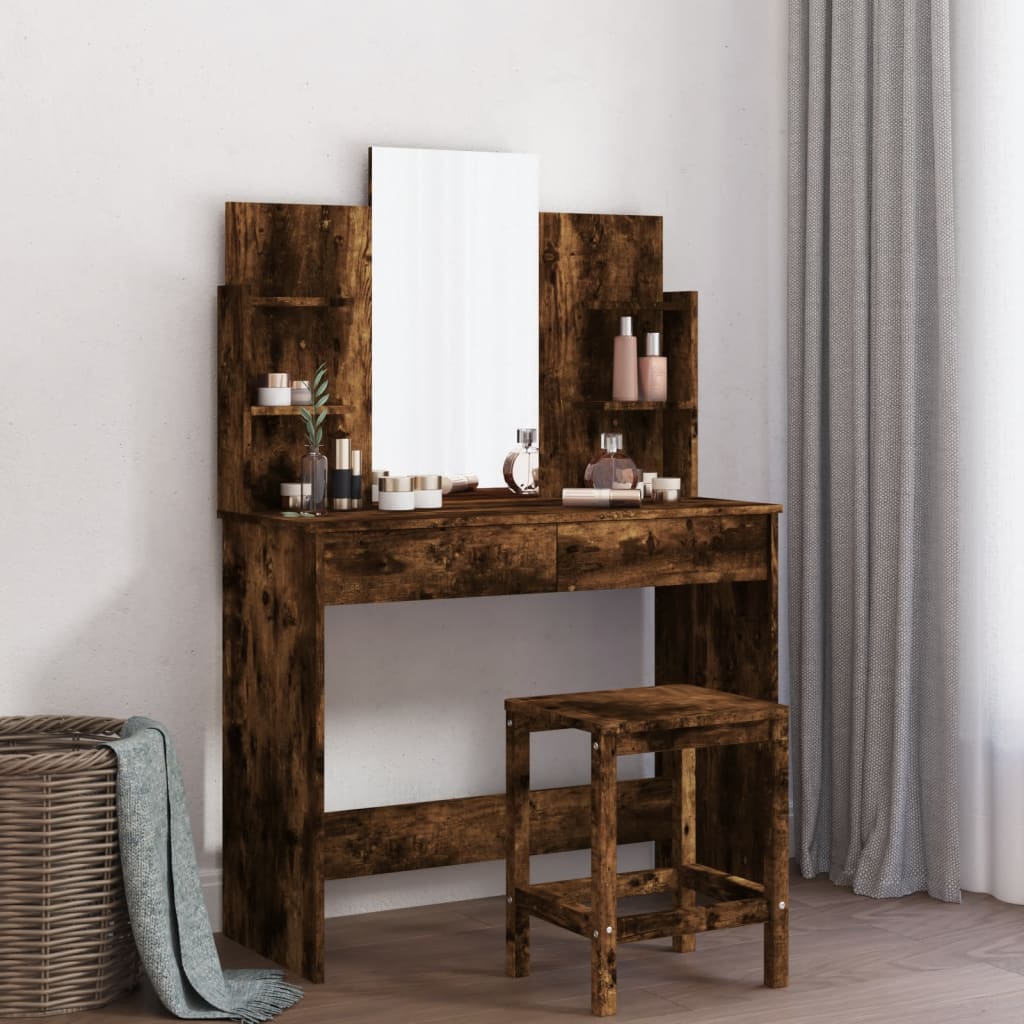 Dressing table with mirror, smoky oak, 96x39x142cm