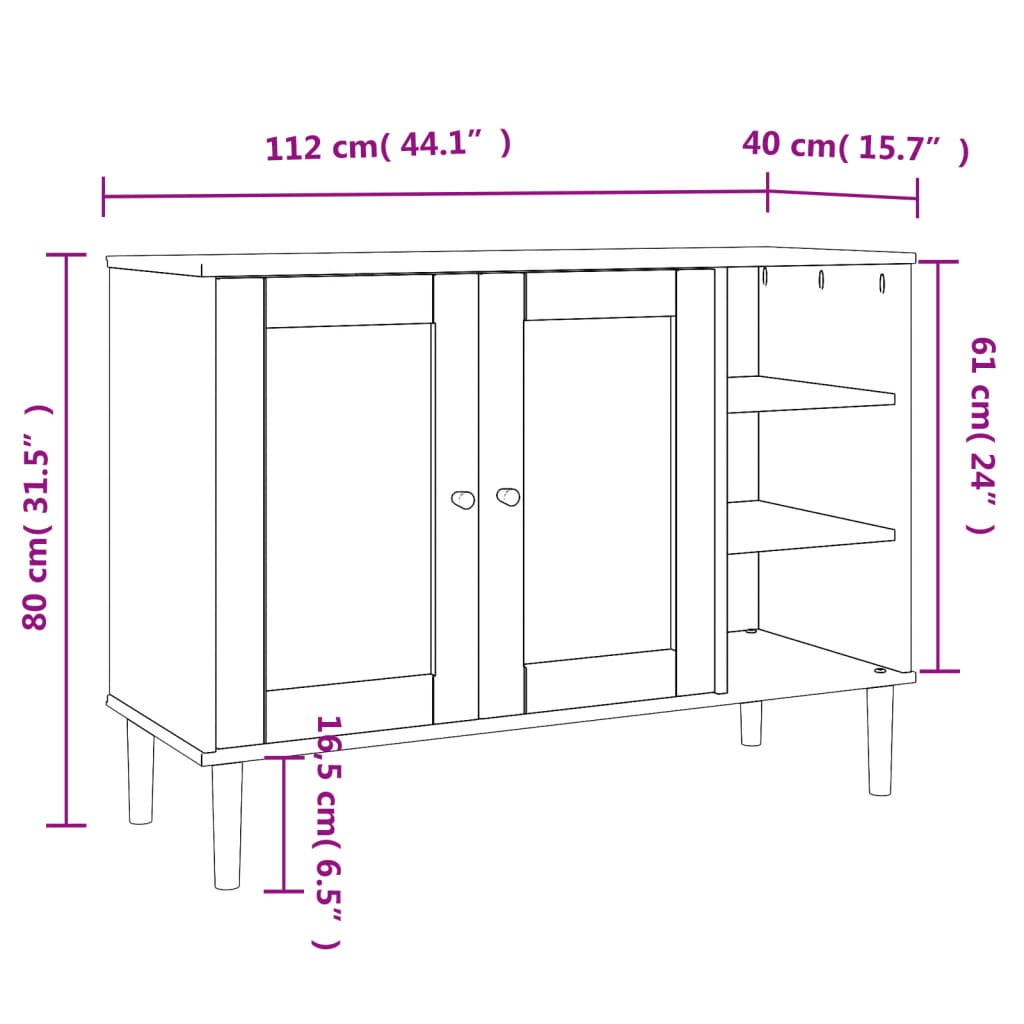 Sideboard SENJA, white, 112x40x80cm, solid pine