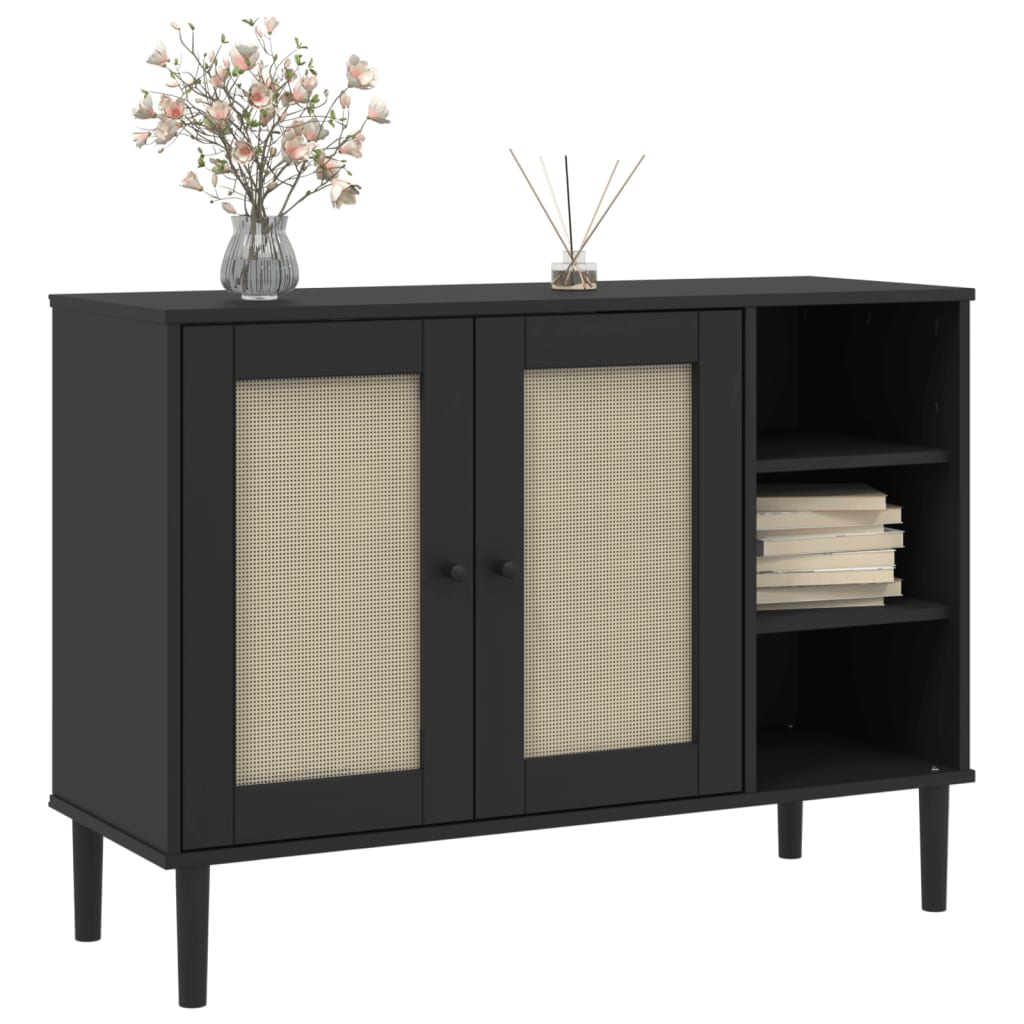 Sideboard SENJA, black, 112x40x80cm, solid pine