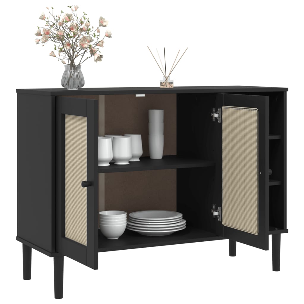 Sideboard SENJA, black, 112x40x80cm, solid pine
