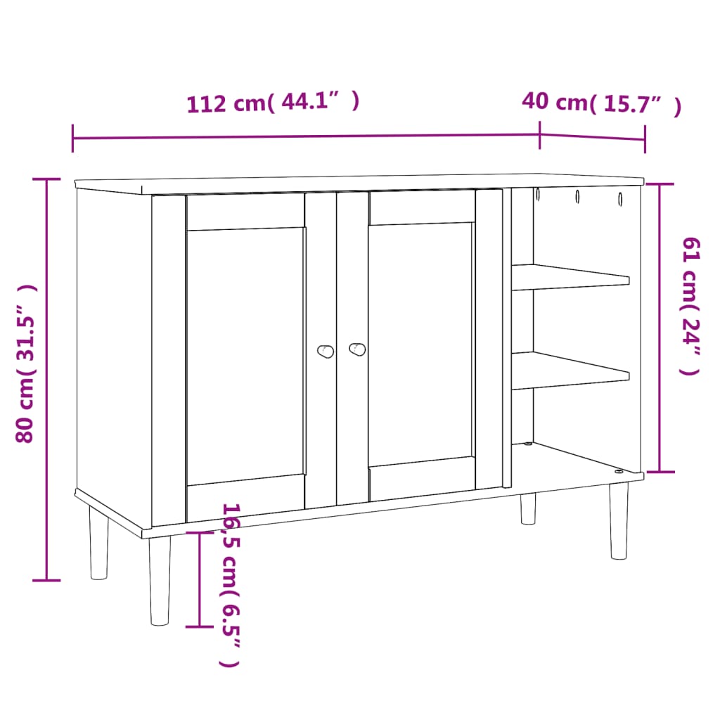 Sideboard SENJA, black, 112x40x80cm, solid pine