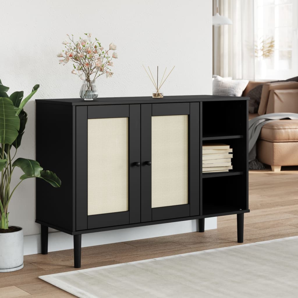 Sideboard SENJA, black, 112x40x80cm, solid pine