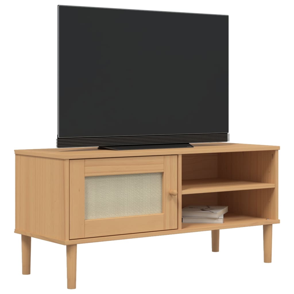 TV bench SENJA, brown, 106x40x49cm, solid pine