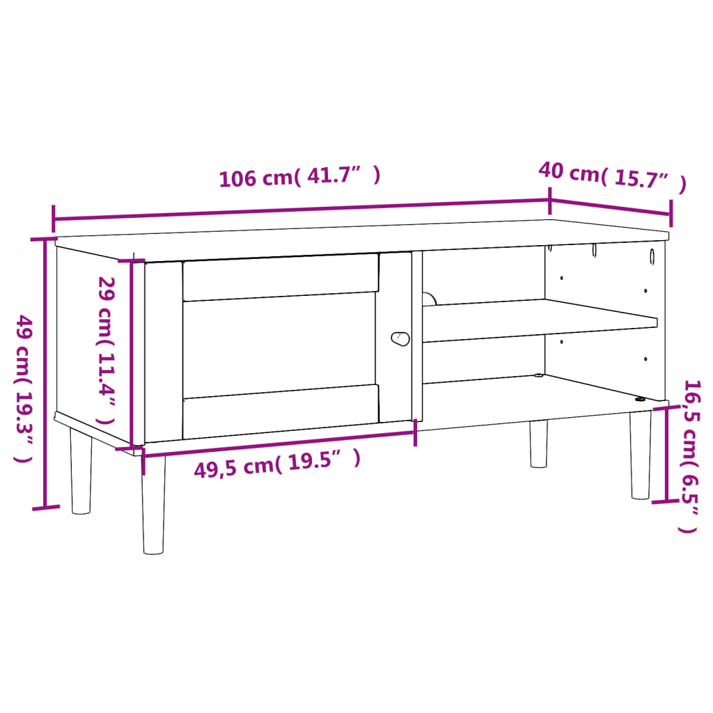 TV bench SENJA, brown, 106x40x49cm, solid pine