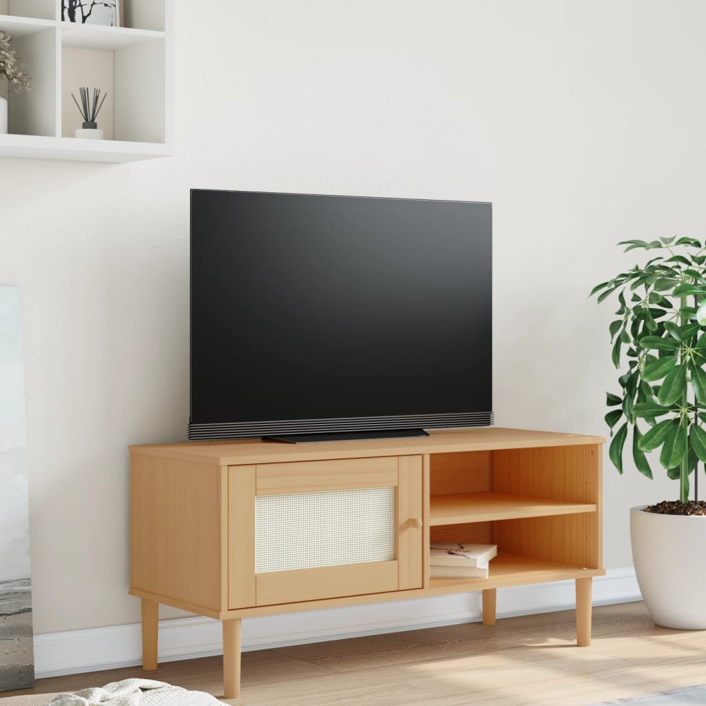 TV bench SENJA, brown, 106x40x49cm, solid pine