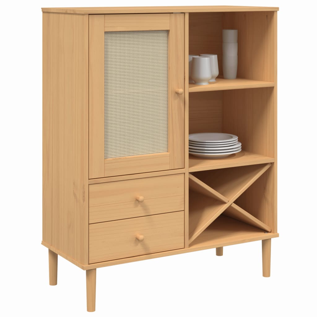 Chest of drawers SENJA, brown, 90x40x112cm, solid pine